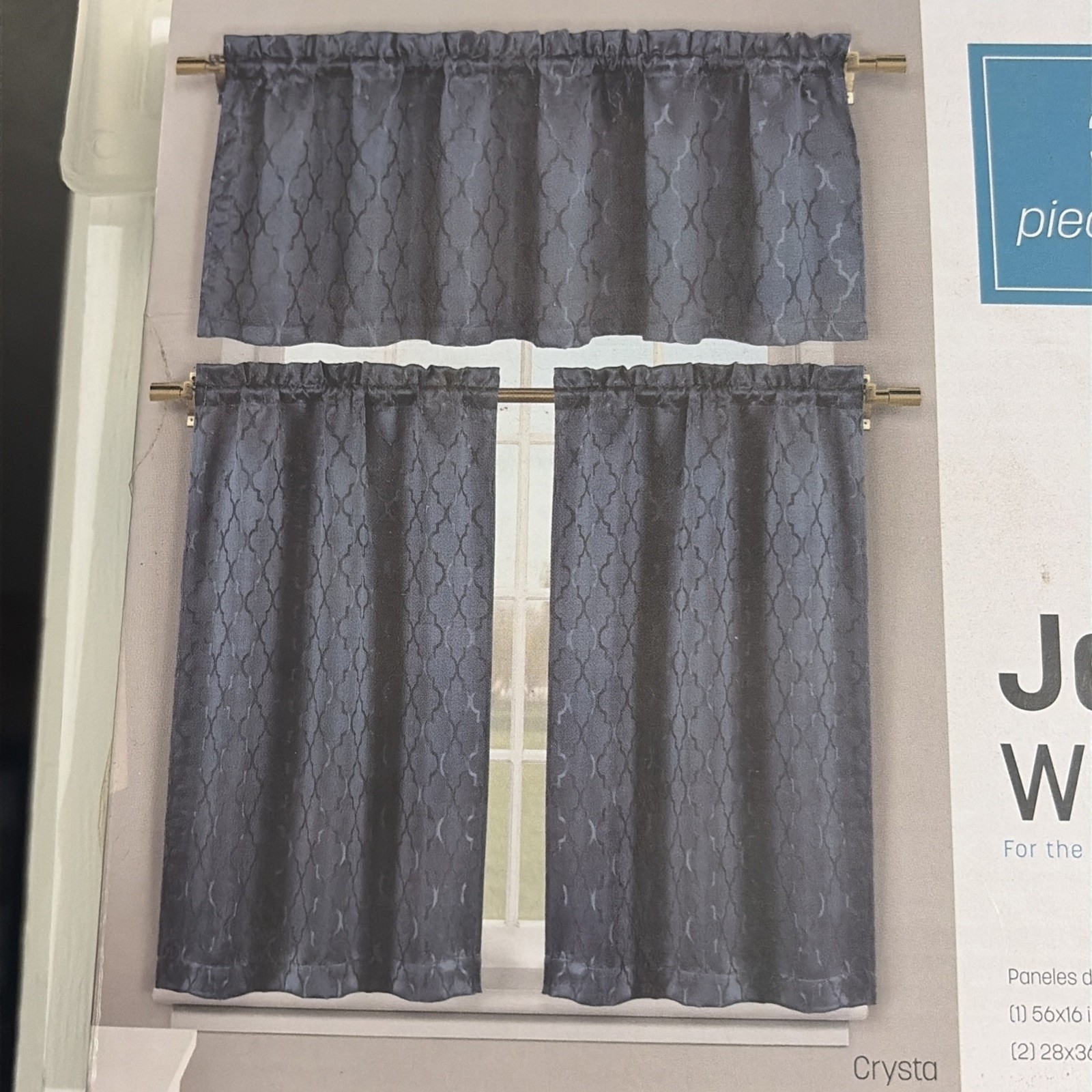 Jacquard Window Panels 3 Piece Set Crysta [1]56x16in & [2] 28x36in Brand new! T3