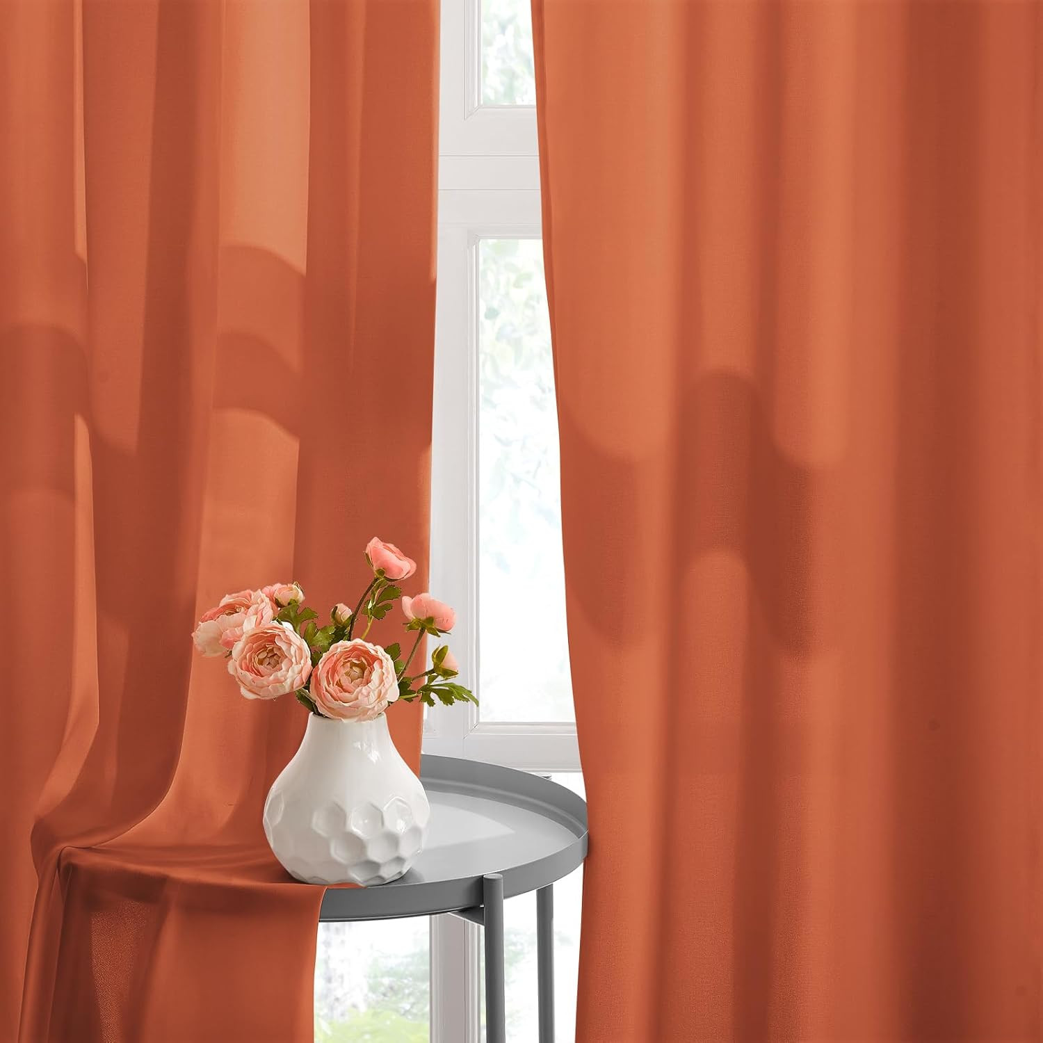 HOMEIDEAS Fall Burnt Orange Privacy Semi Sheer Curtains Non-See-Through 45 Inche