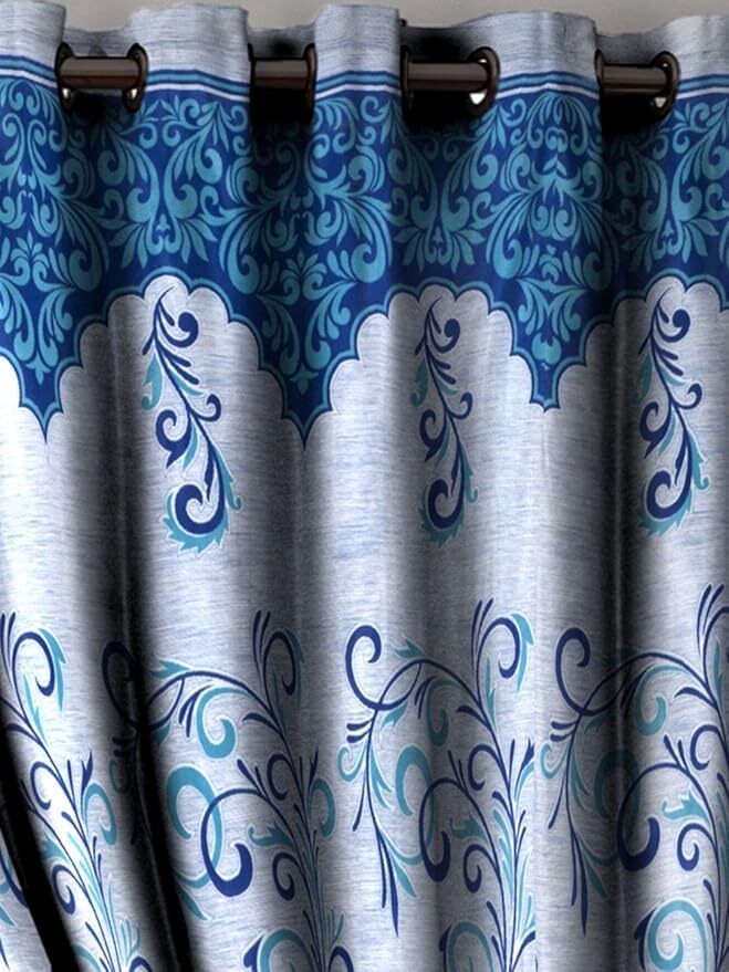 2 Pieces Blue Classic Panel Polyester Door Curtains 5 7 9 Feet