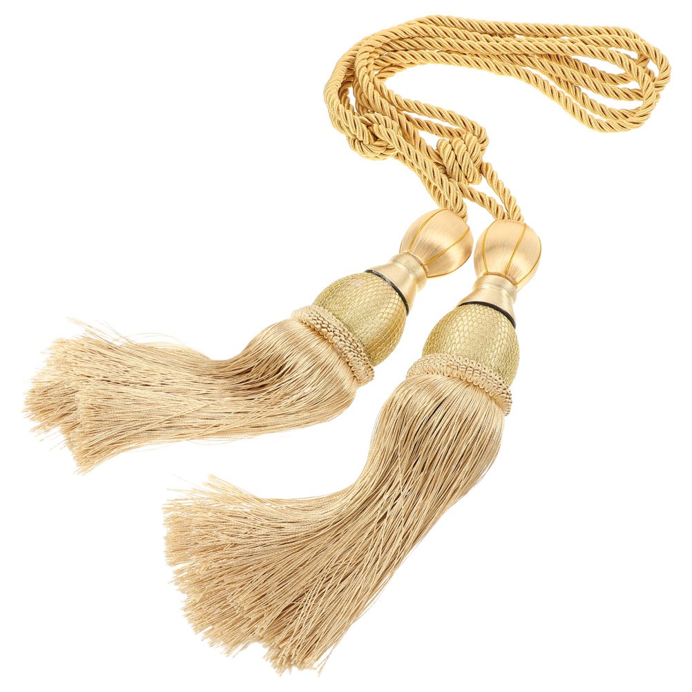 2Pcs Golden Curtain Tie Backs Reusable Polyester Tassels for Bedroom Curtains