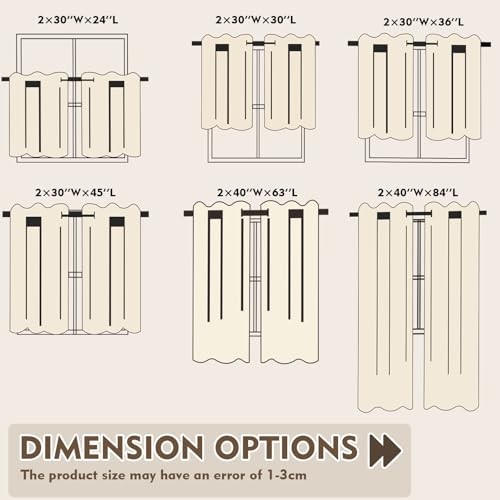2Pcs 36inch Kitchen Tier Curtains for Windows,Semi 30″W x 36″L(Pack of 2) White