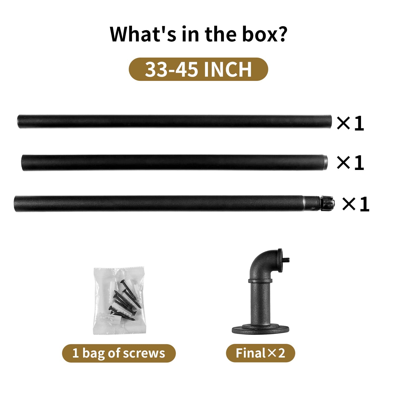 Industrial Curtain Rods for Windows 28 to 48 Inches, 33-45 INCH, Black