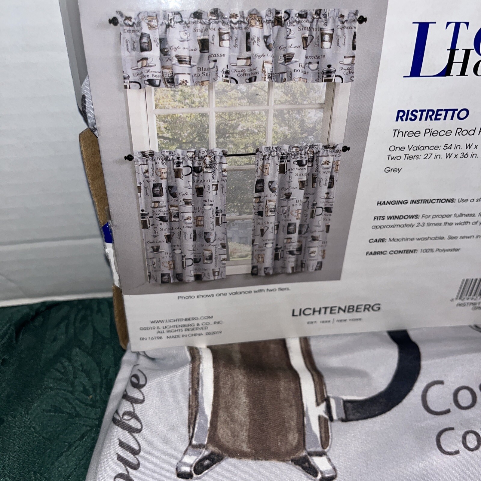NEW LICHTENBERG RISTRETTO COFFEE ESPRESSO KITCHEN 3 PIECE TIER SET & VALANCE SET