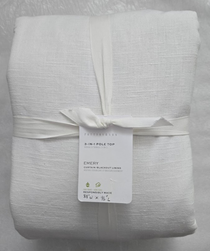 Pottery Barn 3-in-1 Pole Top Emery 1-Curtain Blackout Lining 88″W x 96″L White