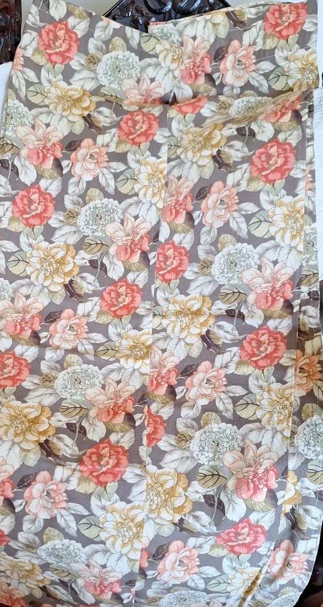 2 Waverly Peach Cabbage Roses On Gray Curtain Panels 44×44