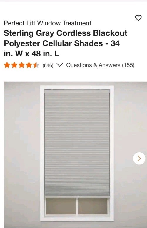 Celluar Sterling Gray 34 W X 48 L Cordless Blackout