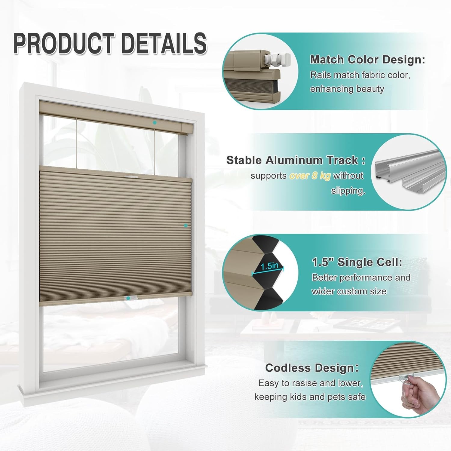 Changshade CUSTOM Made No Drill Top Down Bottom Up Honeycomb Cellular Shade