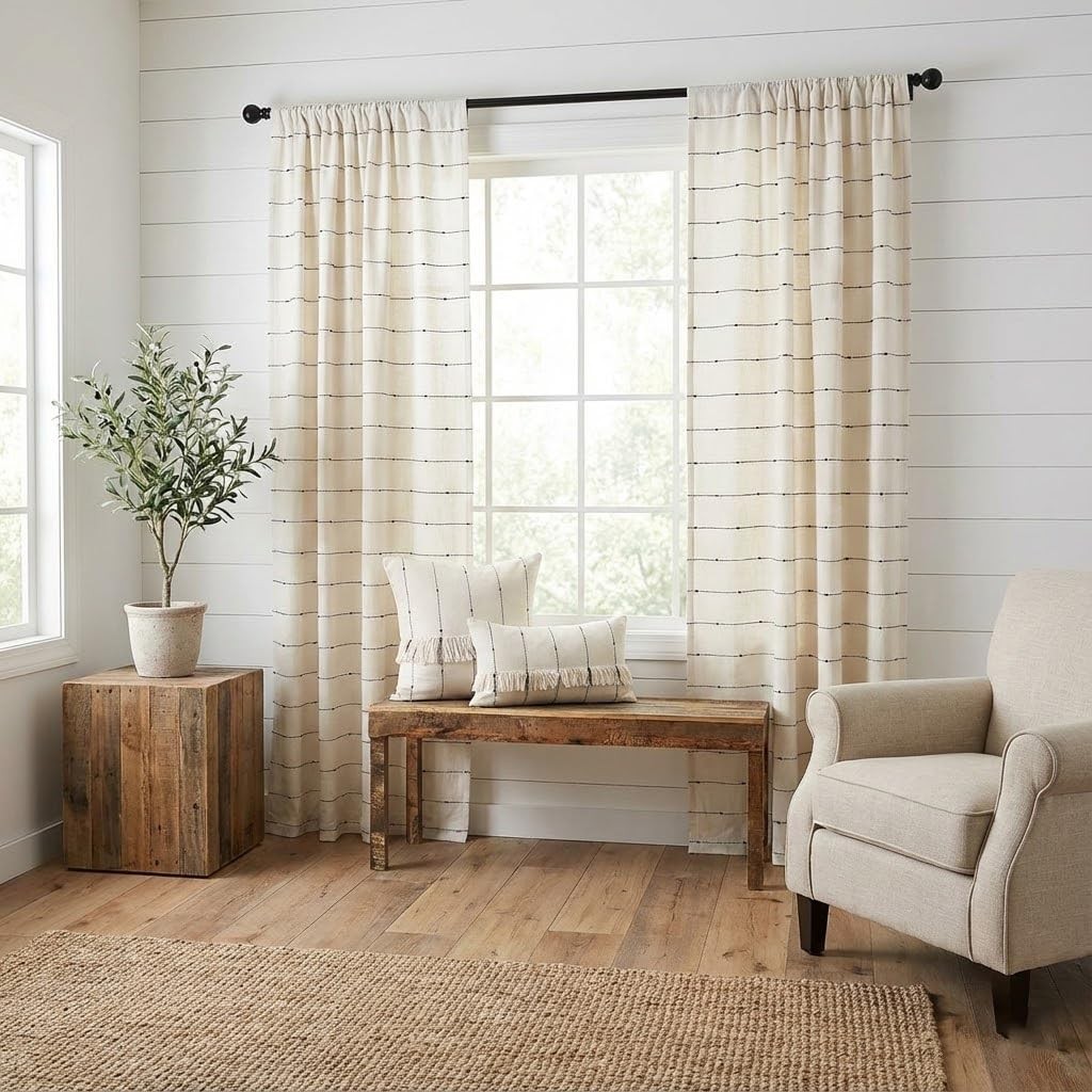 Piper Classics Farmcloth Stripe Panel Curtains Set Of 2 96 Long Urban Rustic