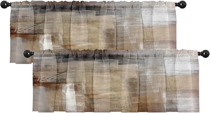 2 Pack Valances Window Treatments, 18″W x 52″L (Pack of 2) Abstract Brown 2