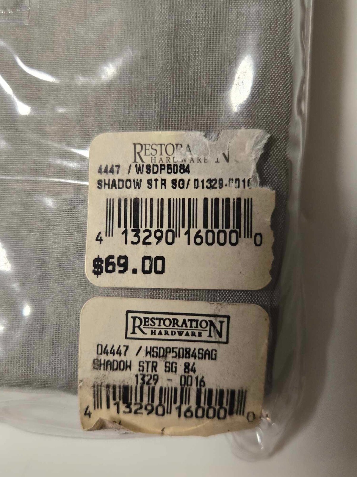 NWT Restoration Hardware Organza Shadow Stripe 100% Silk Drapery 50×84″