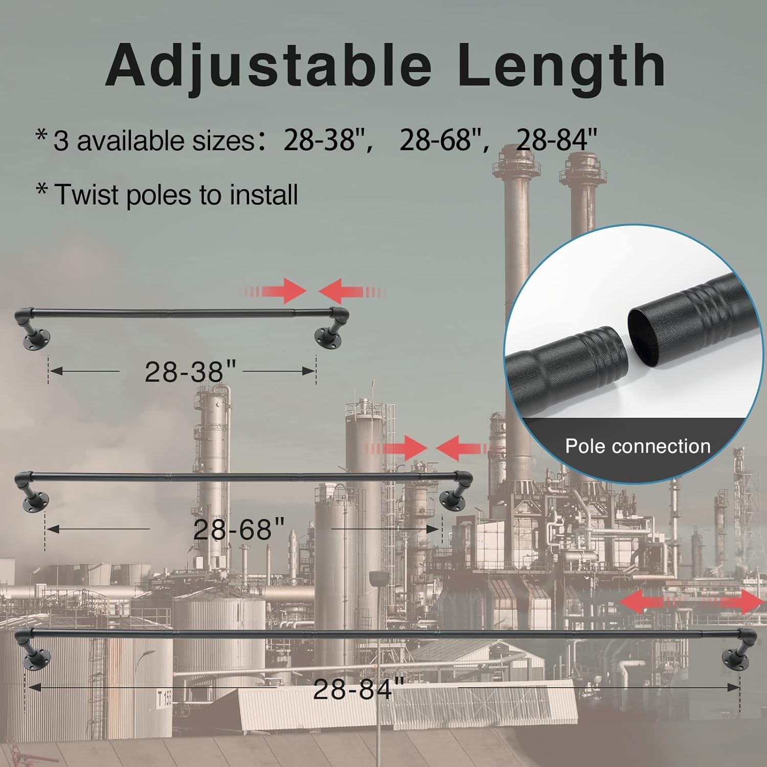 Industrial Curtain Rods – Matte Black Pipe Curtain Rod for Windows 48 to 84 inch