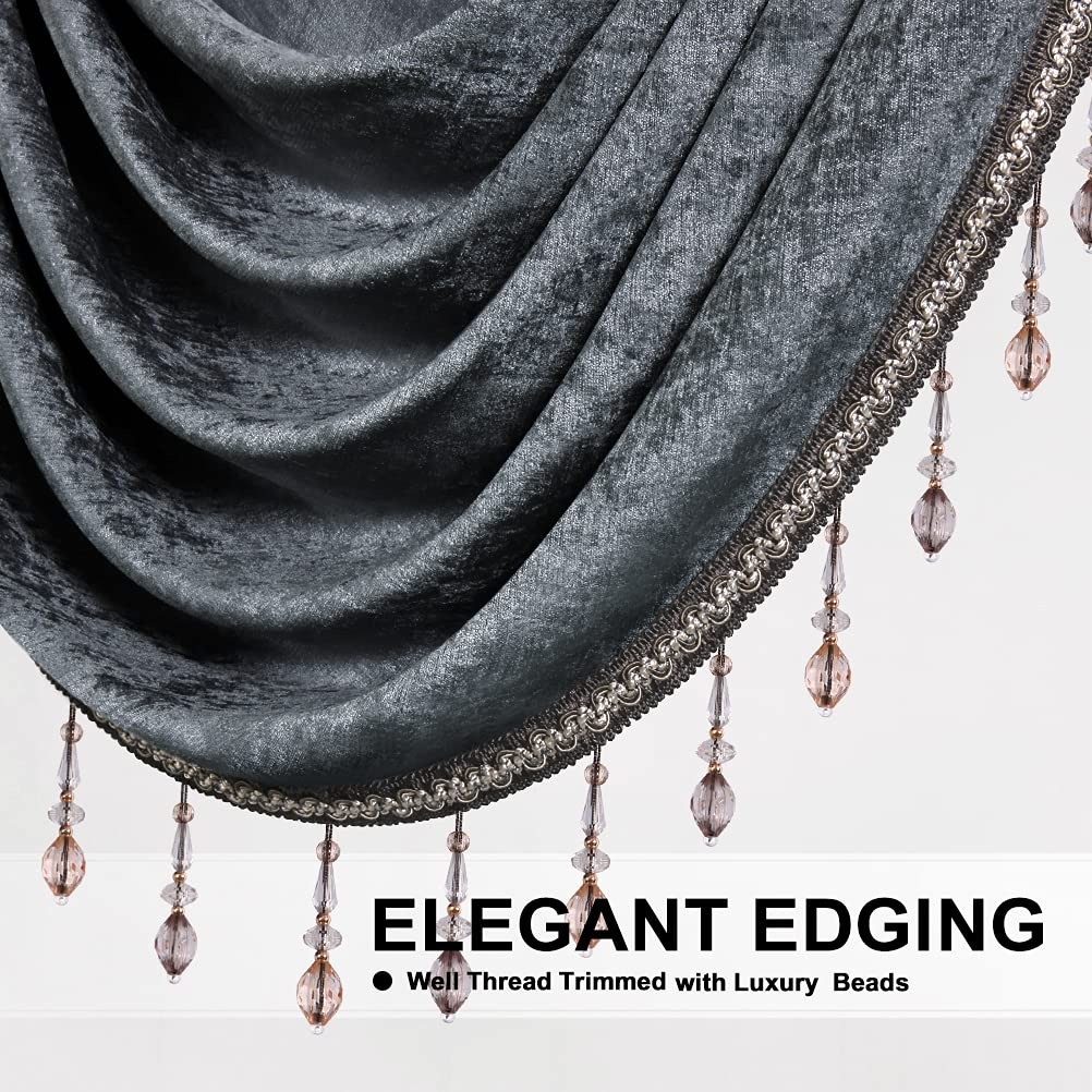 Elkca Double-Sided Chenille Valance For Living Roomgrey Curtains Valance Beads