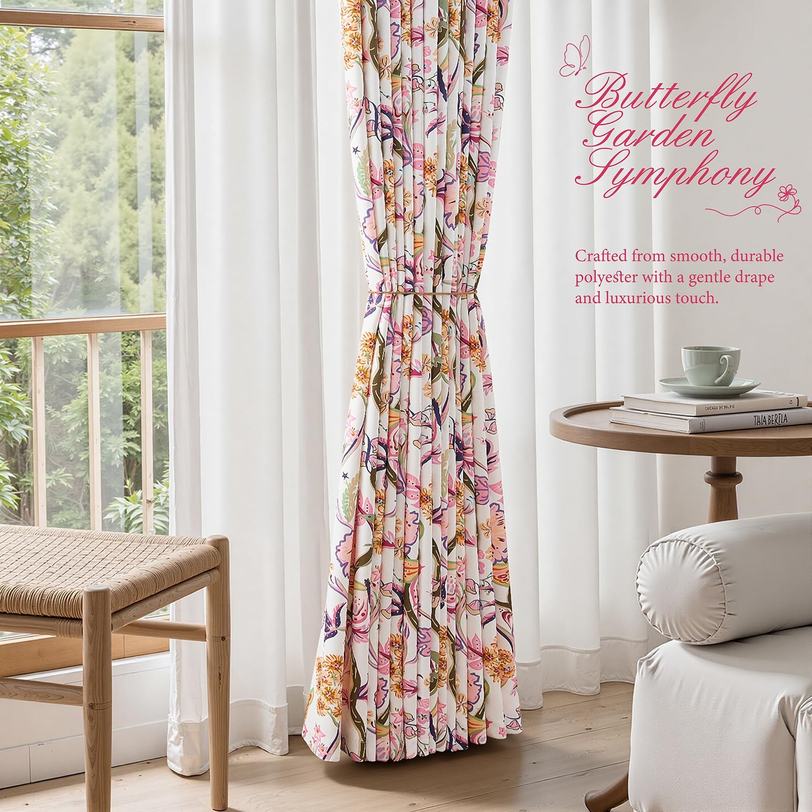 Nursery Curtains Pink Butterfly Floral Drapes for Girls Room, 84 Inch Length,…