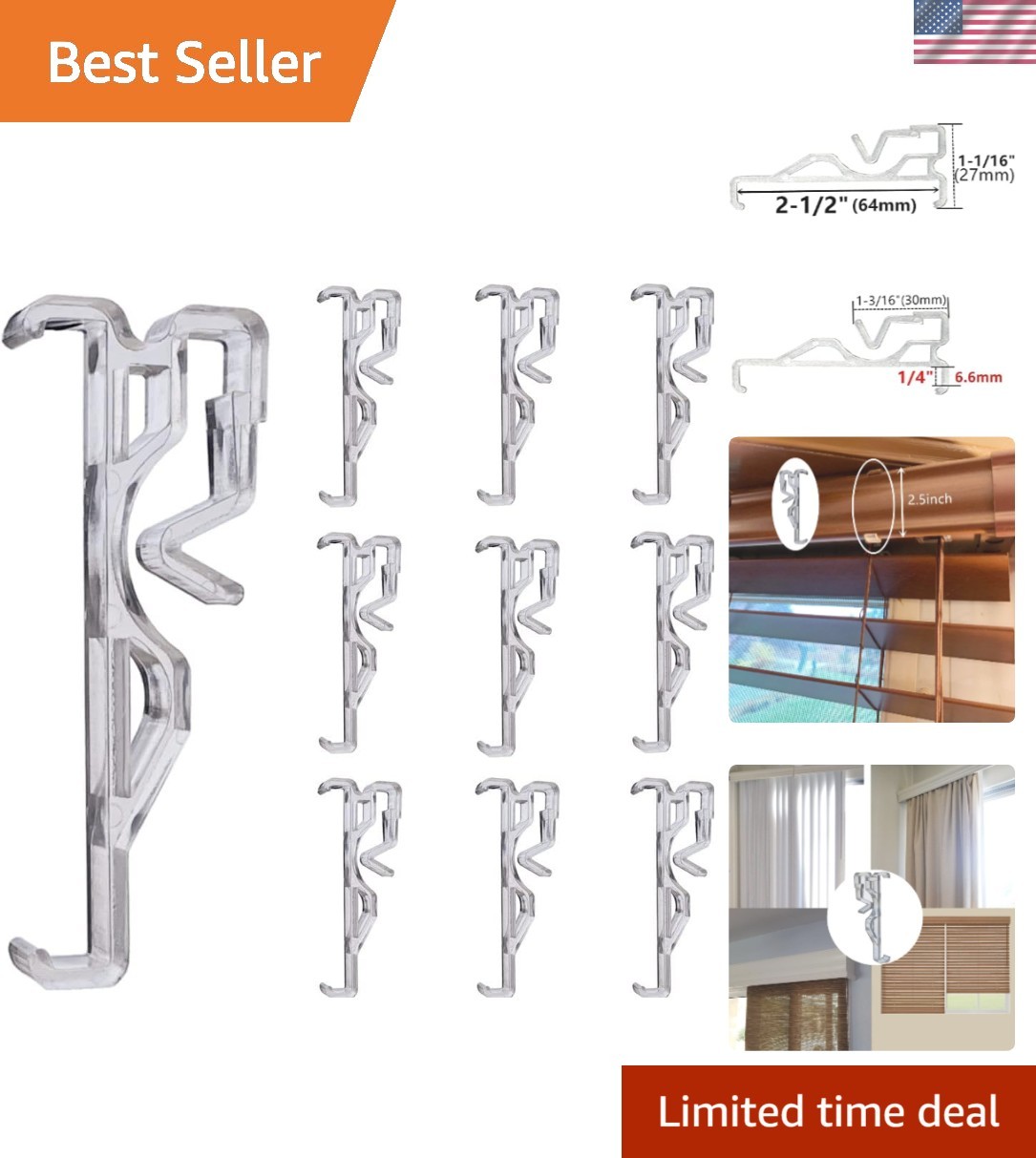 Eco-Friendly 2.5-Inch Clear Plastic Hidden Clips for Window Blinds Valance