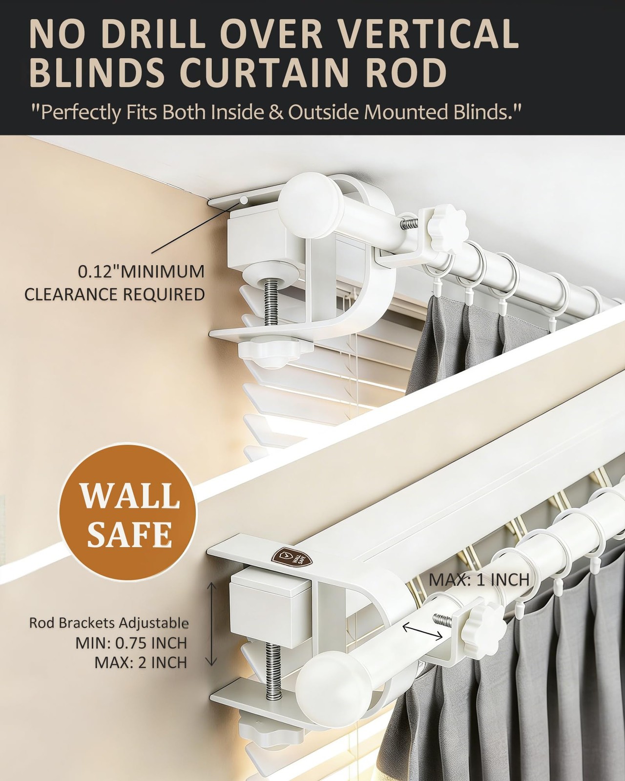No Drill Curtain Rod Brackets for Inside & Outside Mount, [Patented] Adjustab…