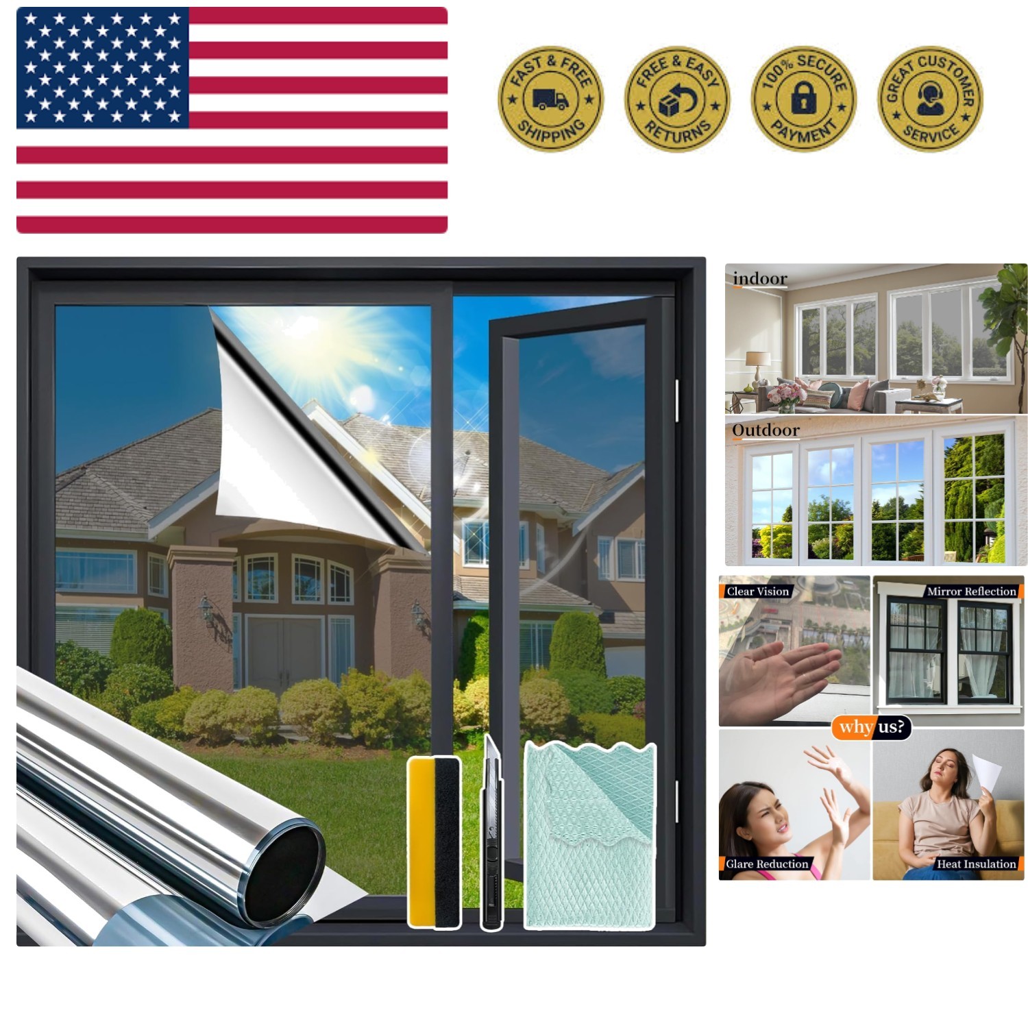 One Way Daytime Window Privacy Film See Out Not in, 17.5 x 78.7 Inch Window T…