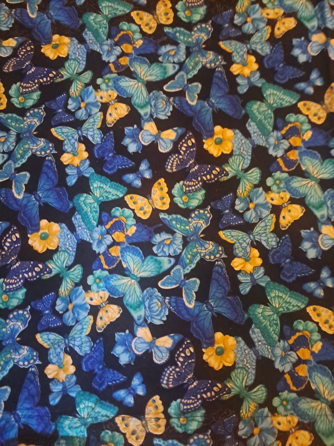 Butterfly Cafe Curtain Valance Set Blue Yellow Handmade Jewel Tone Cottage 42″