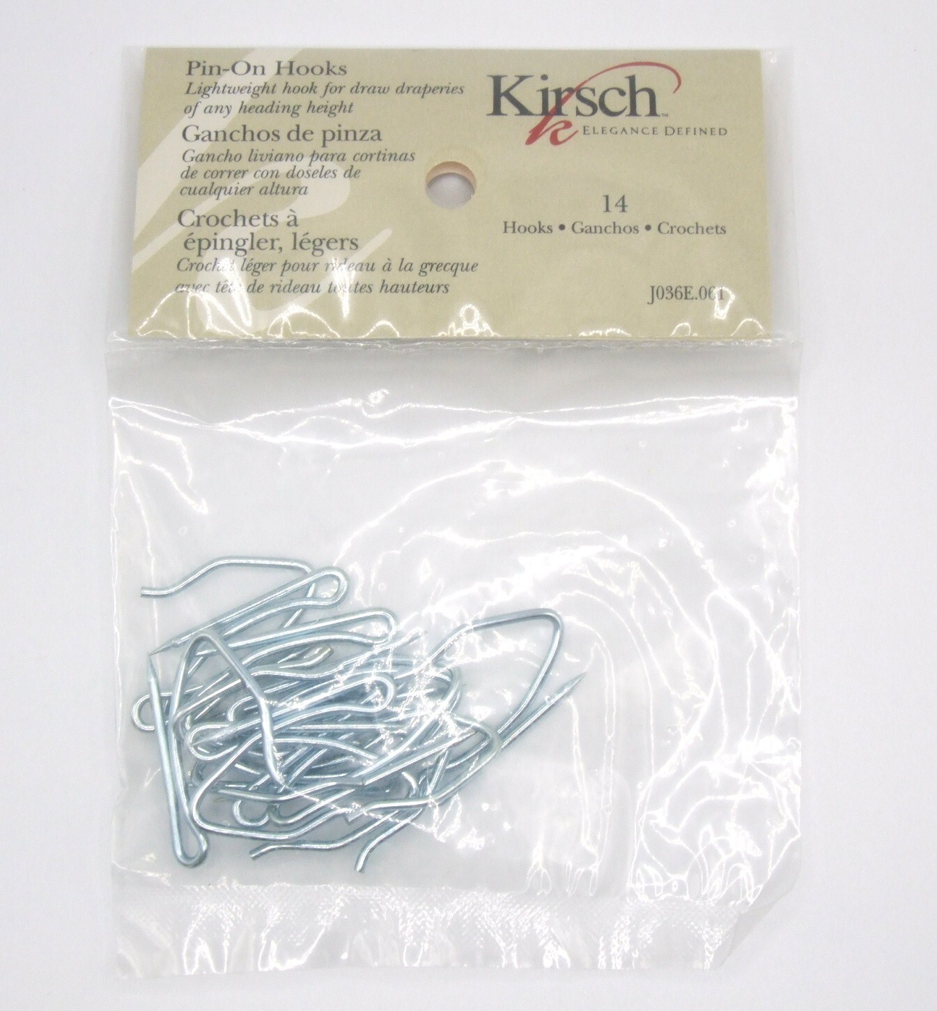 Kirsch Pin On Drapery Hooks 1 3/8 in Lightweight J036E.061 Package of 14
