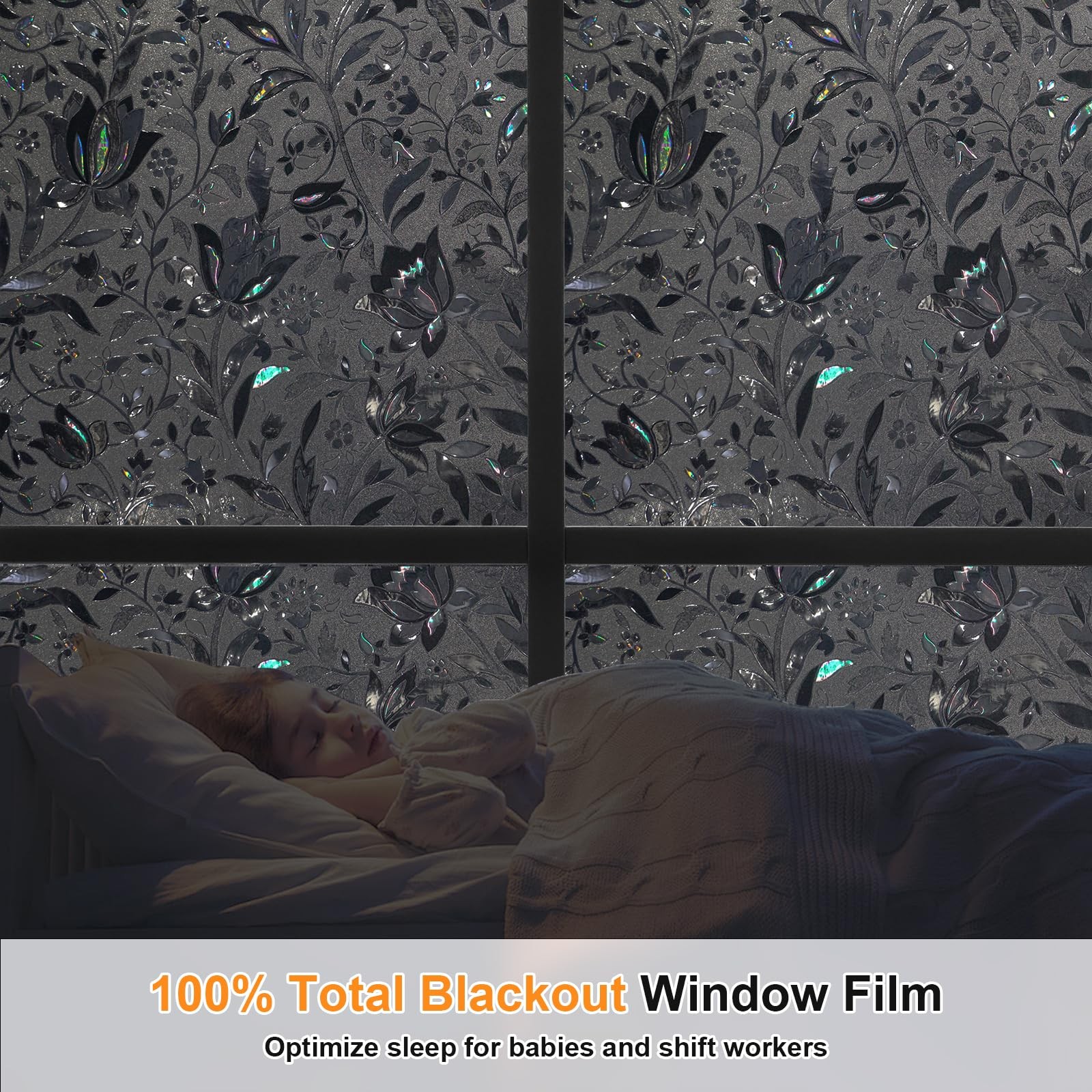 SUNDEF FILM Blackout Window Film, 100% Sun Light 17.5″ x 78.7″, Black-tulip