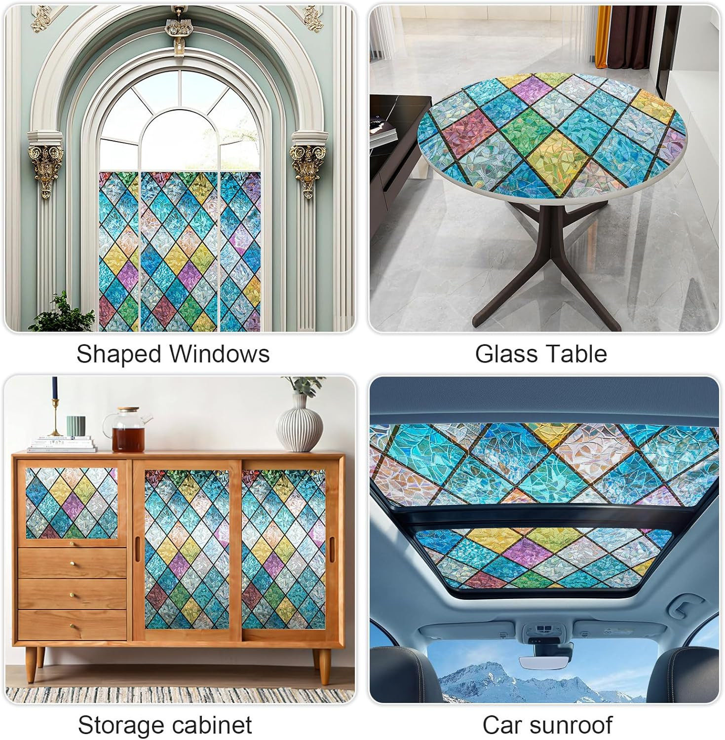 Window Privacy Film Stained Glass,Rainbow Window Film Decorative Peel and Stick