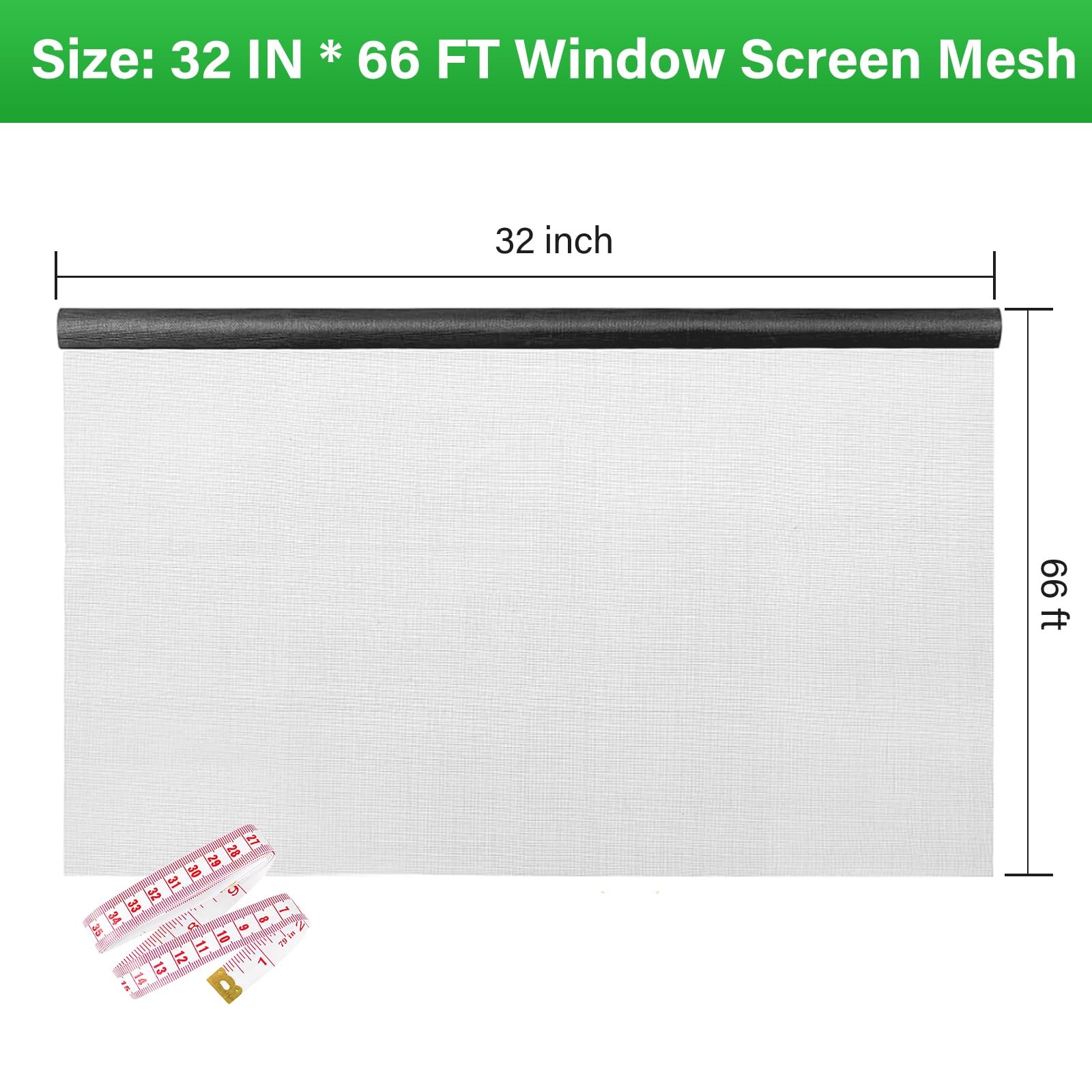 DIGDRAM Window Screen Replacement Kit 32 Inch X 66 32 Inch×66 Feet, Black