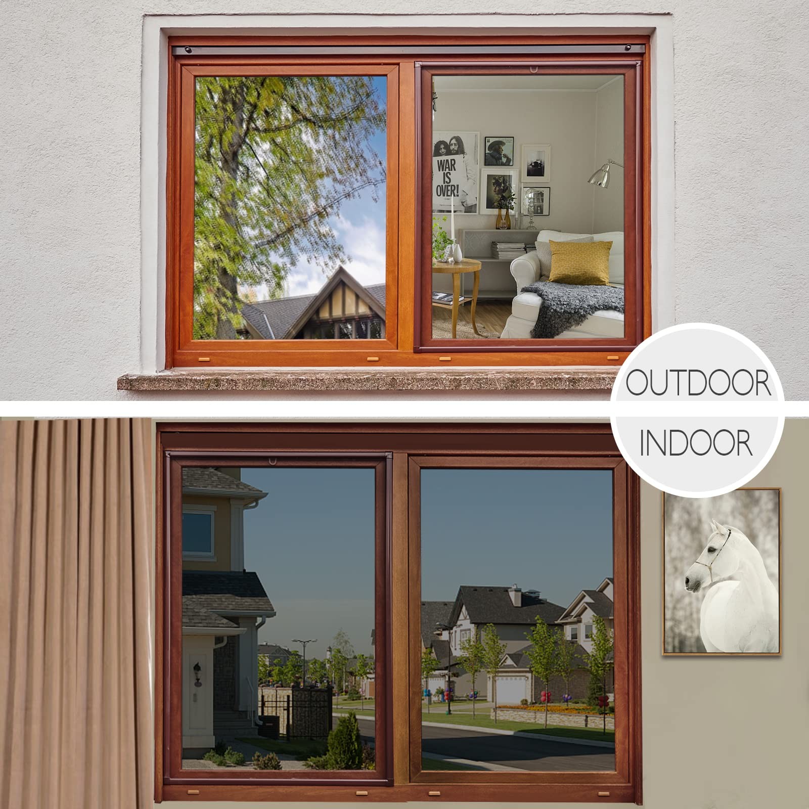 HIDBEA One Way Privacy Window Film, 17.5 Inch x 6.5 Feet, Black-silver