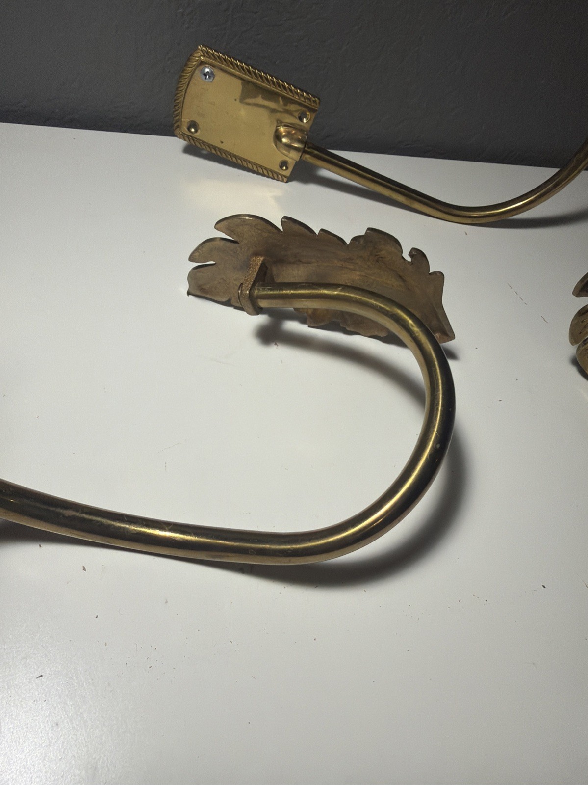 Pair of Vintage Brass Leaf Curtain Tiebacks~ French Art Deco Style