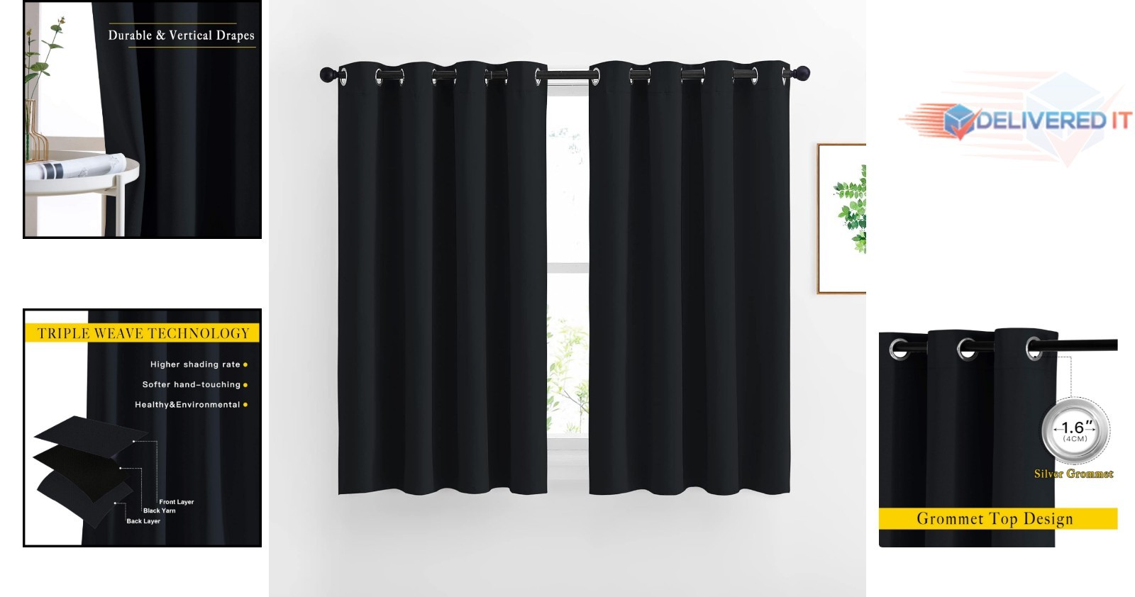 Blackout Curtains Solid Fabric 52×54 Inch Insulated Window Treatments for Bed…
