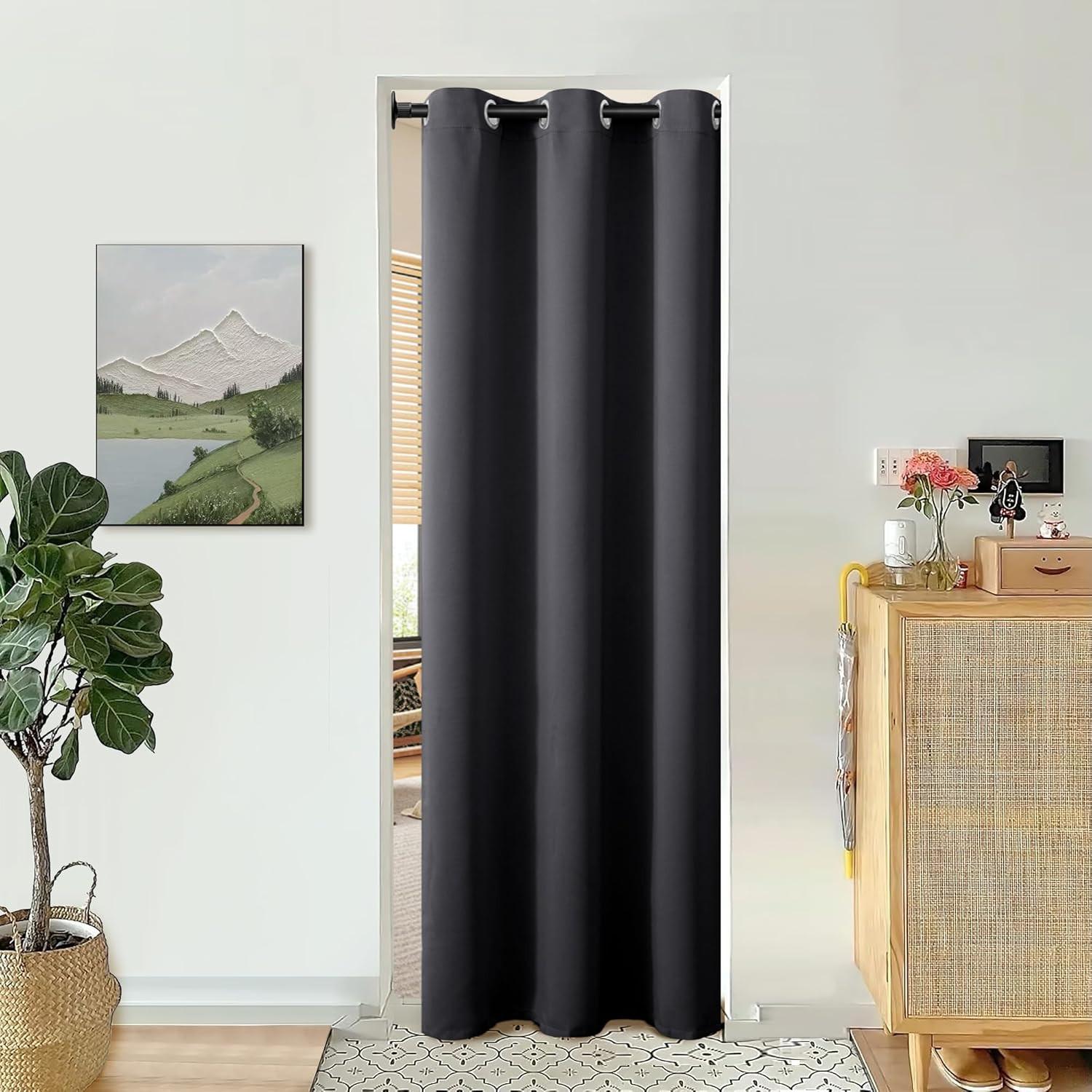 Door Curtain for Doorway, Closet Door Curtain for Open 34W x 80L Dark Grey