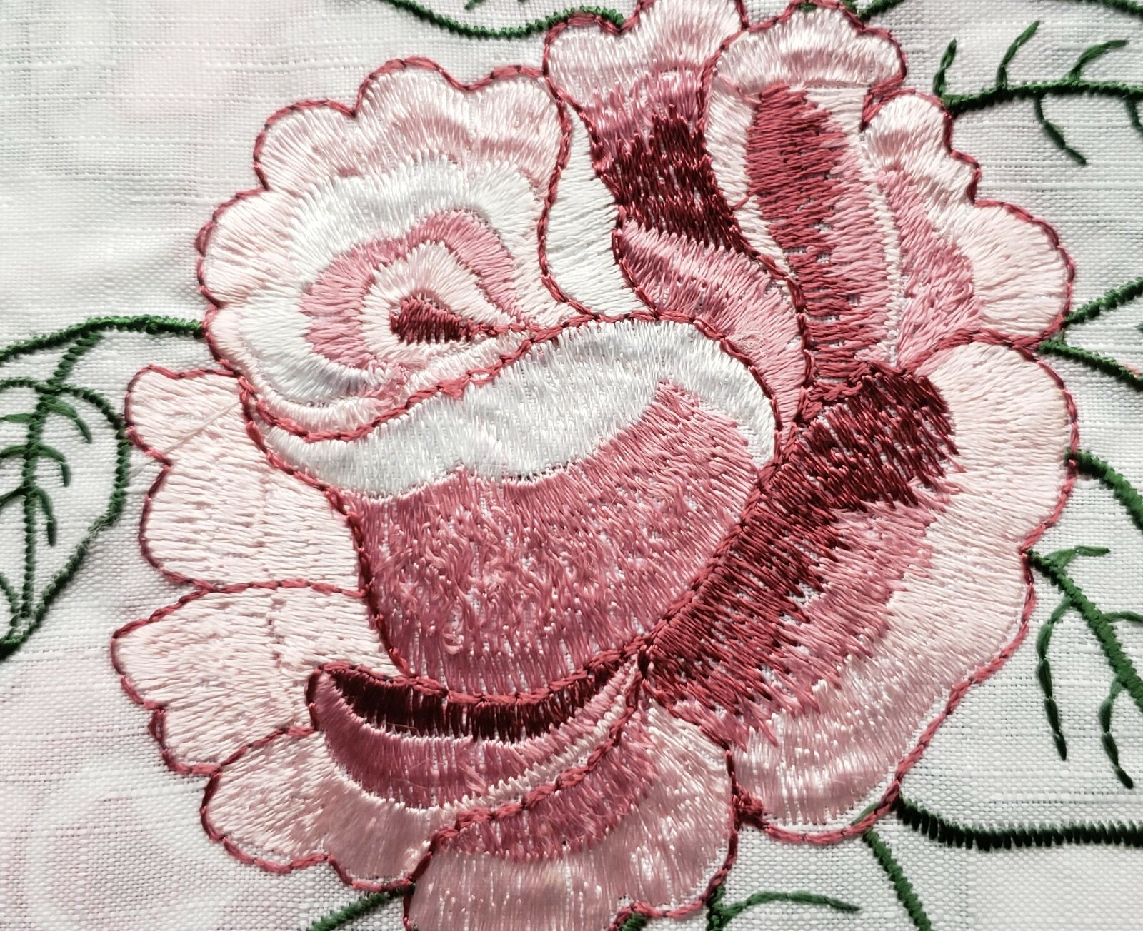 3pc. Embroidered Curtains Set: 2 Tiers & Swag (60″x36″) VIVID ROSE FLOWERS,OG,RT