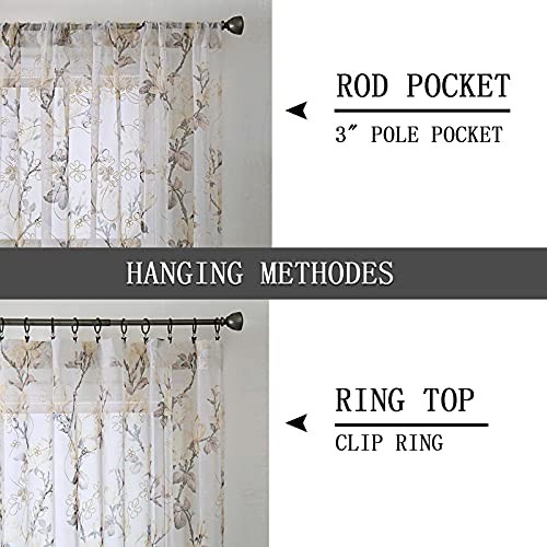 Tollpiz Floral Sheer Tier Curtain Flower Print 30″W x 36″L (Pack of 2) White