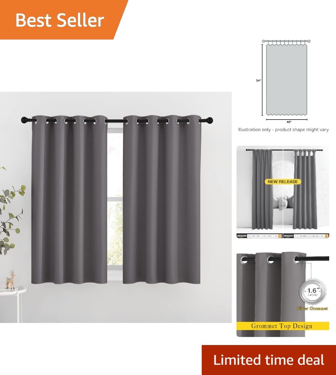 Luxury Grommet Blackout Curtains 46×54 – Thermal Insulated Light Blocking Panels