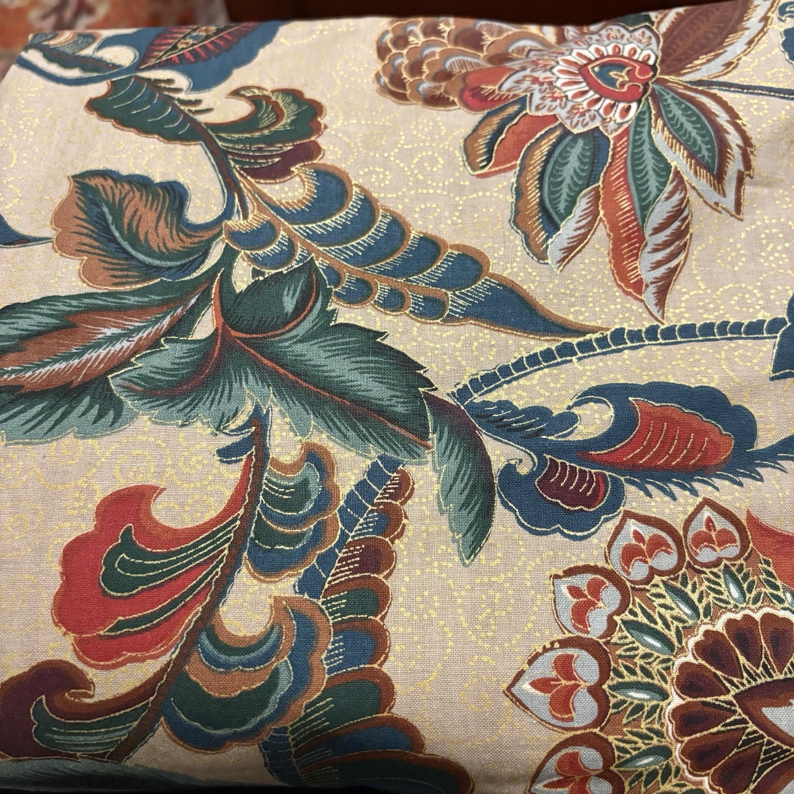 Vintage Boussac Richloom French Chateau Curtains Panel 49×86 Floral Gold Red Grn