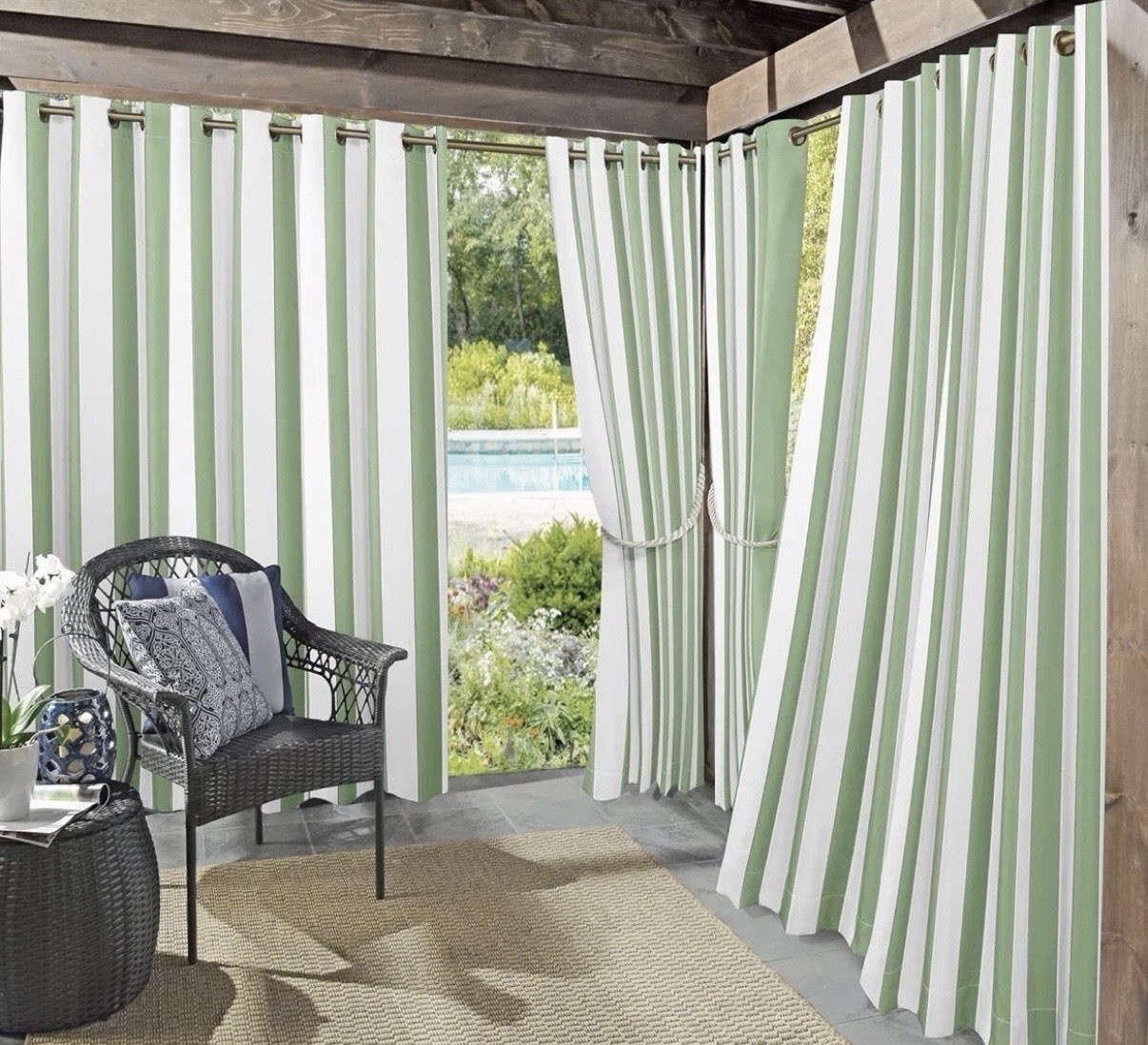 Outside Green Stripe Curtain Panels – Set Of 4 Panels Total NEW