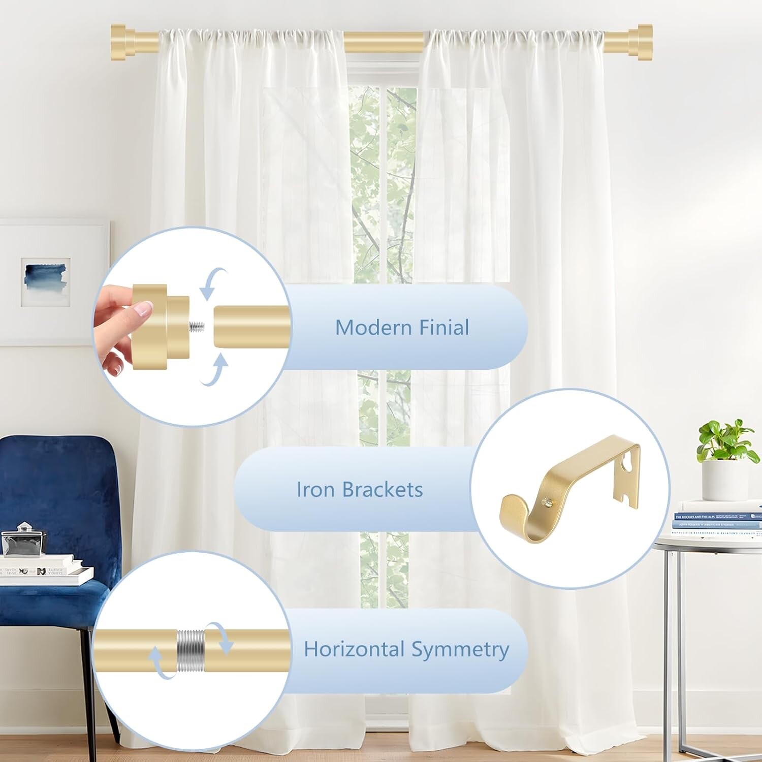 2 Pack Gold Curtain Rods Window 28 – 48 Inches 1” Diameter Heavy Duty Adjustable