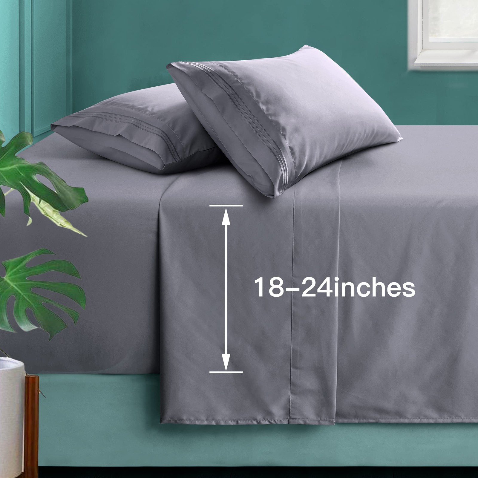 Manyshofu Extra Deep Pocket Full Size Sheets – 24 Inch EXTRA DEEP, Grey