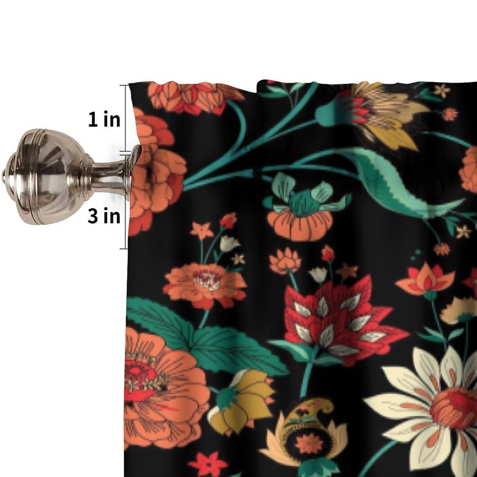 Boho Floral Valance Curtain for Kitchen Black Minimalist Rustic Hippy Mandala…