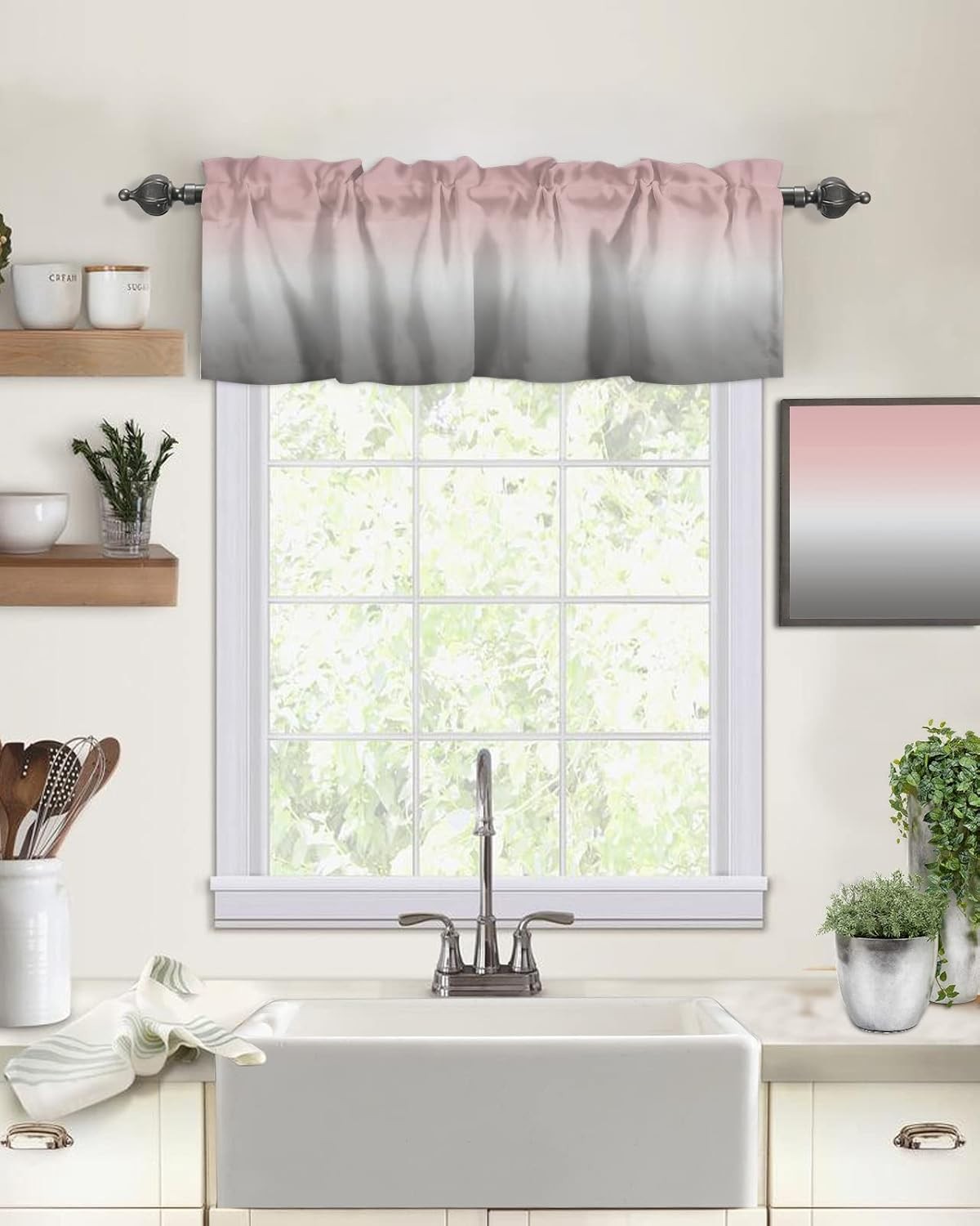 Windows Valances Curtain Pink and Grey Ombre Kitchen Valances Rod Pocket