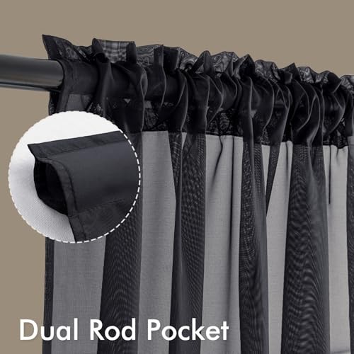 Valance for Windows, 4 Panels Set, Light 42″W x 14″L (Pack of 4) Black