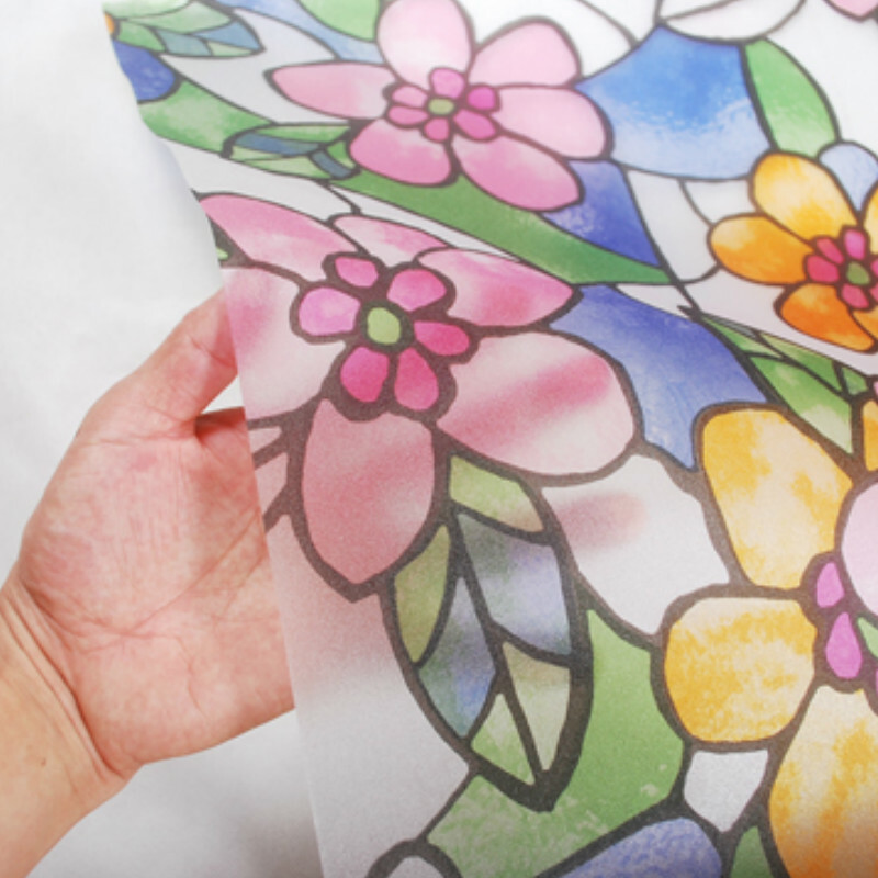 3D Floral Stained Glass Sticker Frosted Statics Cling Window Films Opaque Decor