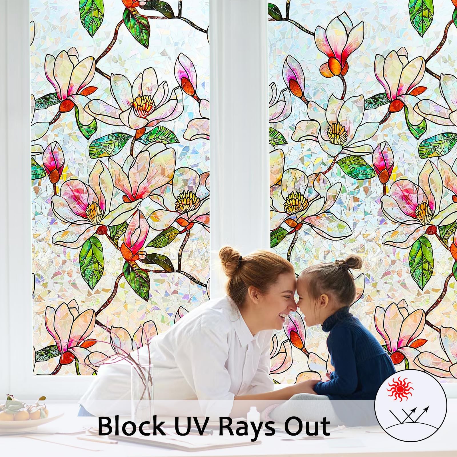 Bectosy Window Privacy Film Stained Glass 17.5″ x 78.7″, Magnolia