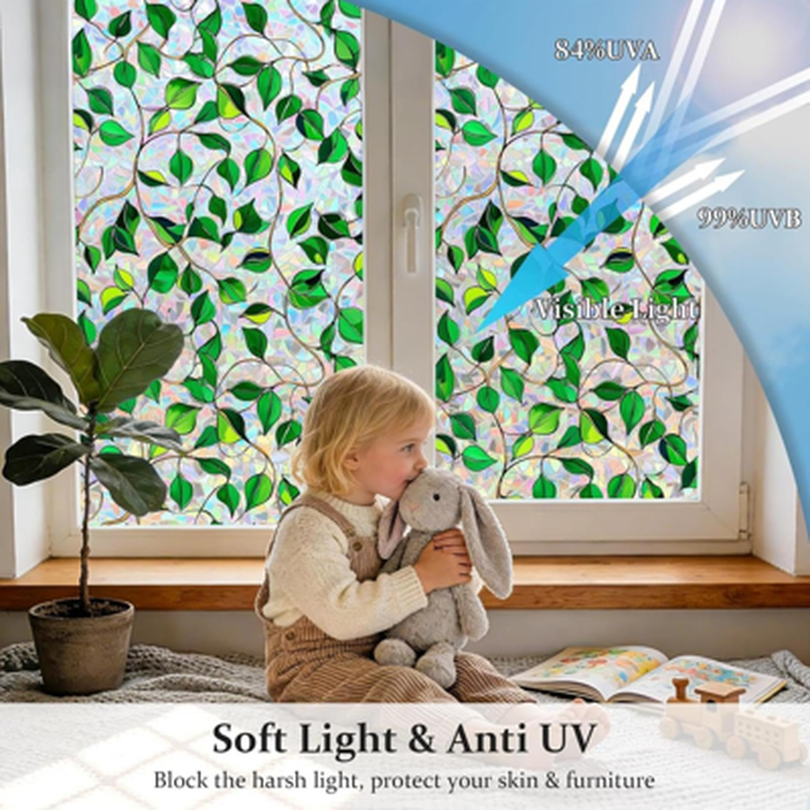 Decorative Rainbow Window Privacy Film UV Sun Protection Static Cling Removable