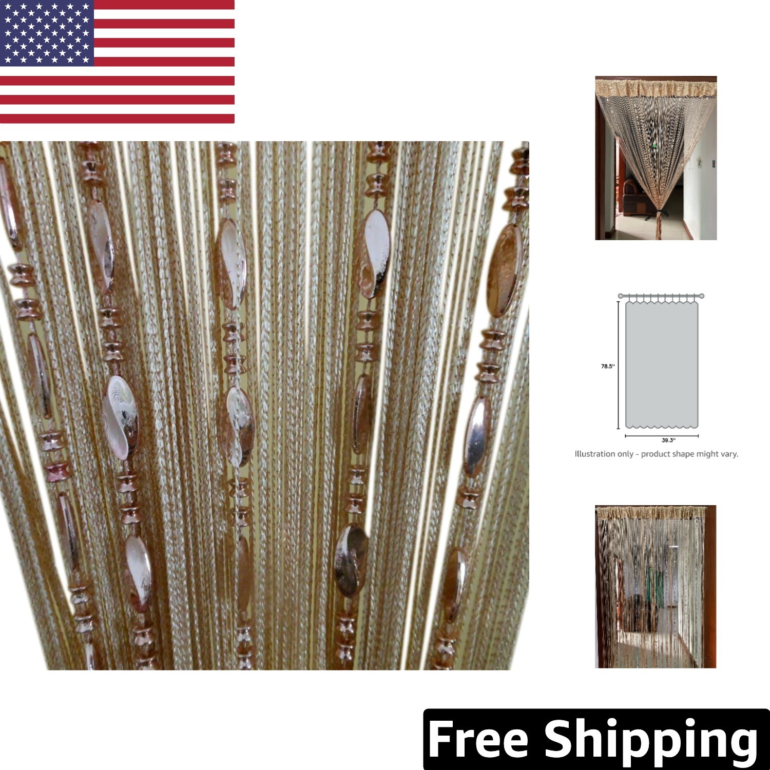 Stylish Champagne Beaded Curtain 39.3″ W x 76.7″ L | Perfect for All Occasions