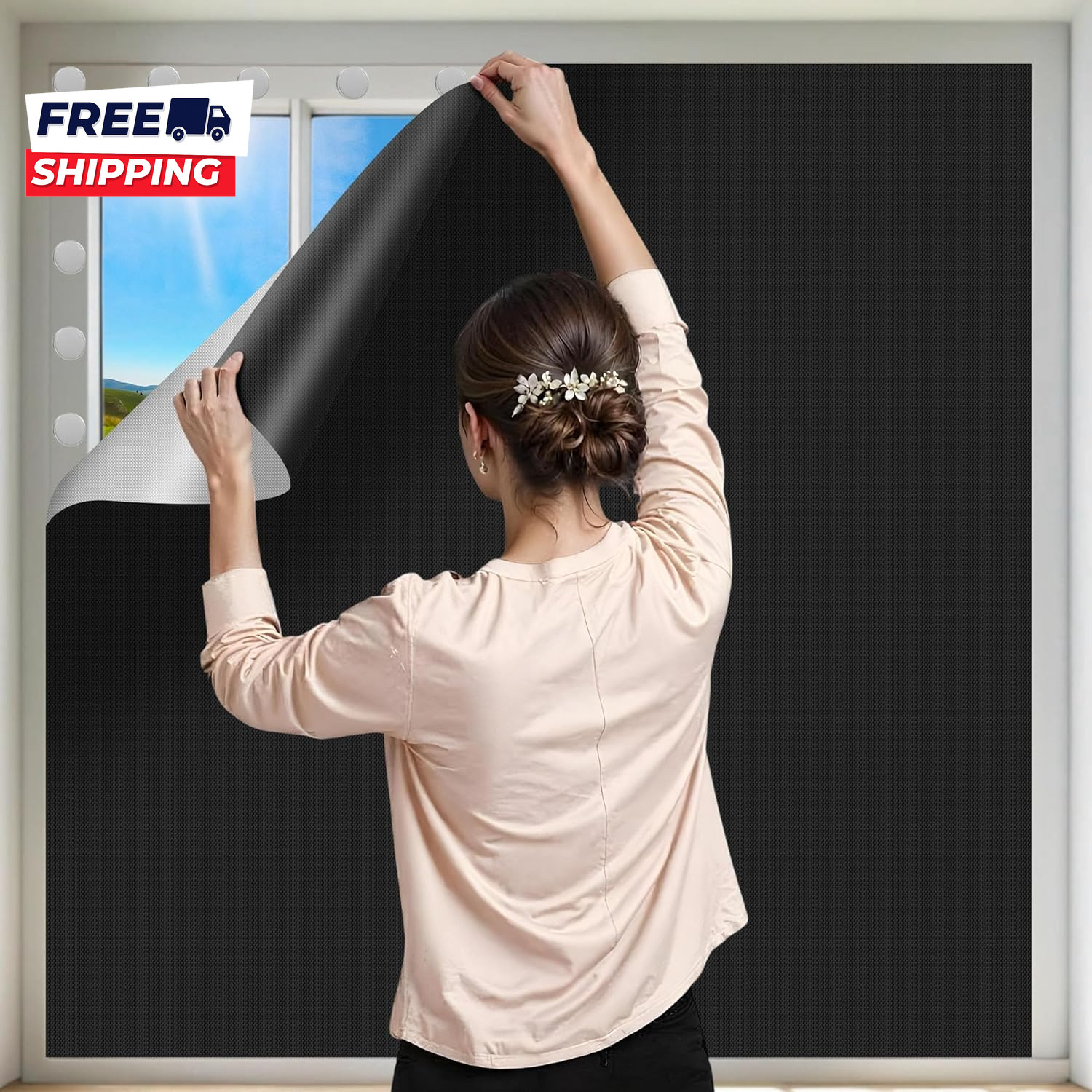 100% Black Out Window Cover Portable Blackout Shades Adhesive Thermal Blackout B