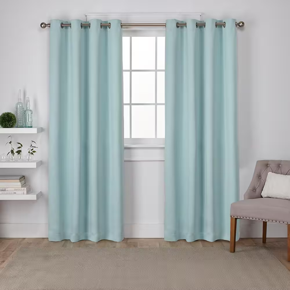 Sateen Seafoam Solid Woven Room Darkening Grommet Top Curtain, 52 In. W X 84 In.
