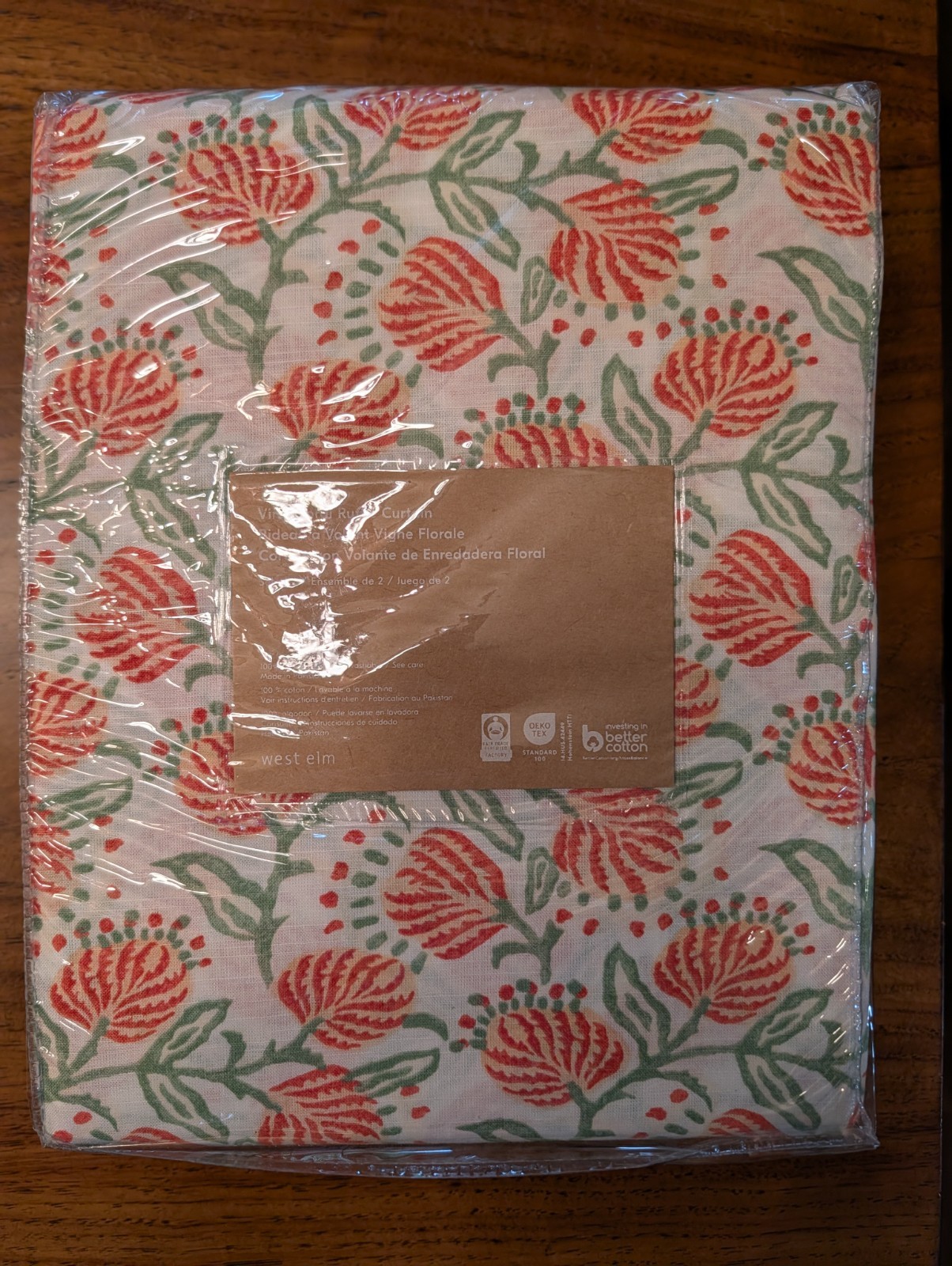 west elm Vine Floral Ruffle Curtain-Apricot-48×96″-(2 Panels)-NWT