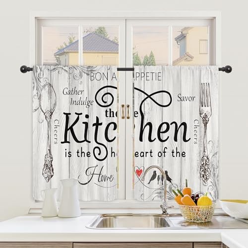Kitchen Curtains and Valances 3 Piece Set Rod 52″W x 54″L (Pack of 1) A-white