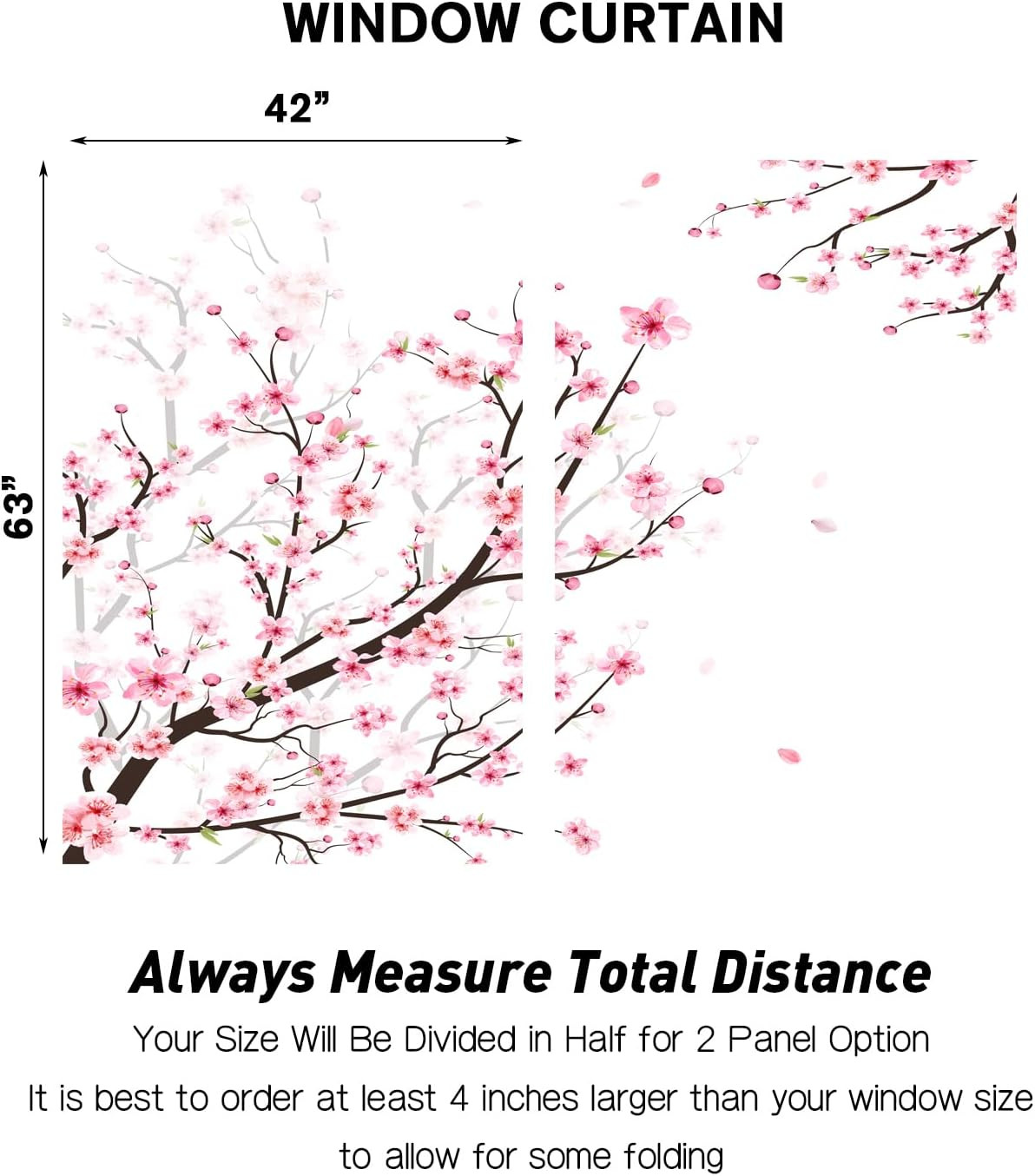 Cherry Blossom Window Curtains for Bedroom 42 X 63 Inch Rod Pocket Pink and Whit