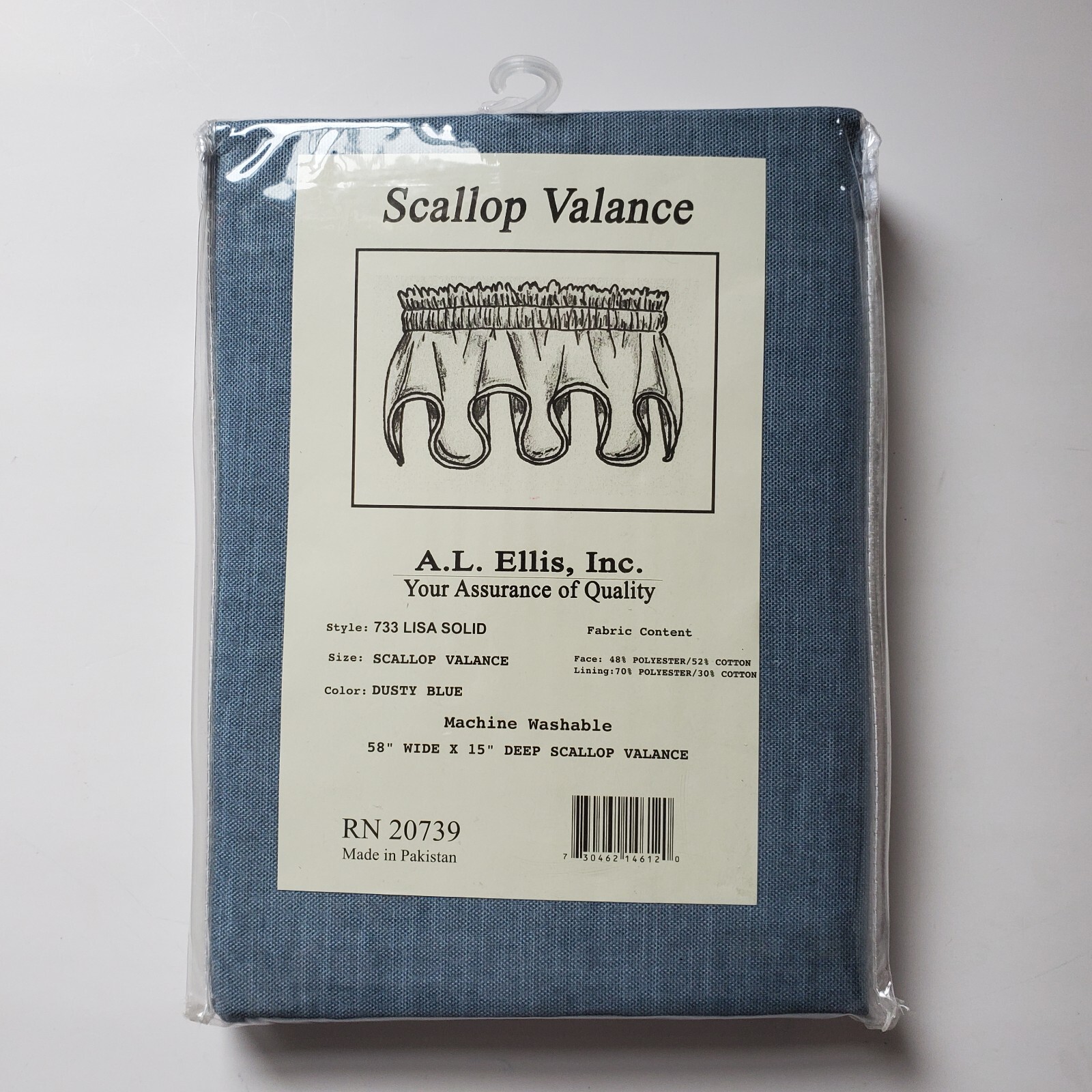 A.L. Ellis Inc. Scallop Valance 733 Lisa Solid Dusty Blue RN 20739 Scalloped