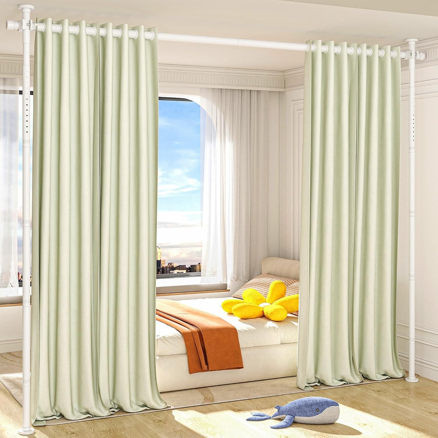 Adjustable Room Divider Curtain Rod No Drilling Tension Rod for Separation Black